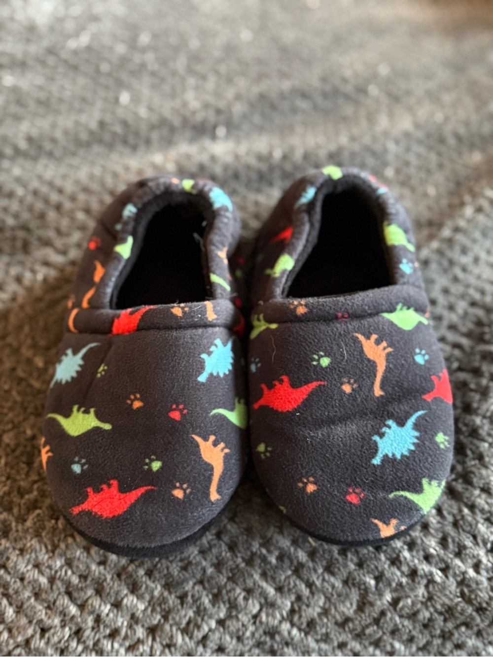 Kids Black Dino Print Slip-On Shoes